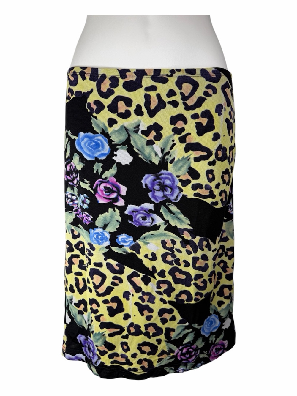 Guess Y2K Leopard Floral Mesh Midi Pencil Skirt M Vintage Bodycon 90s Whimsygoth